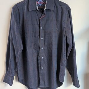 Robert Graham Classic Fit Shirt XL Blue Jacquard Embroidered Long Sleeve Cotton